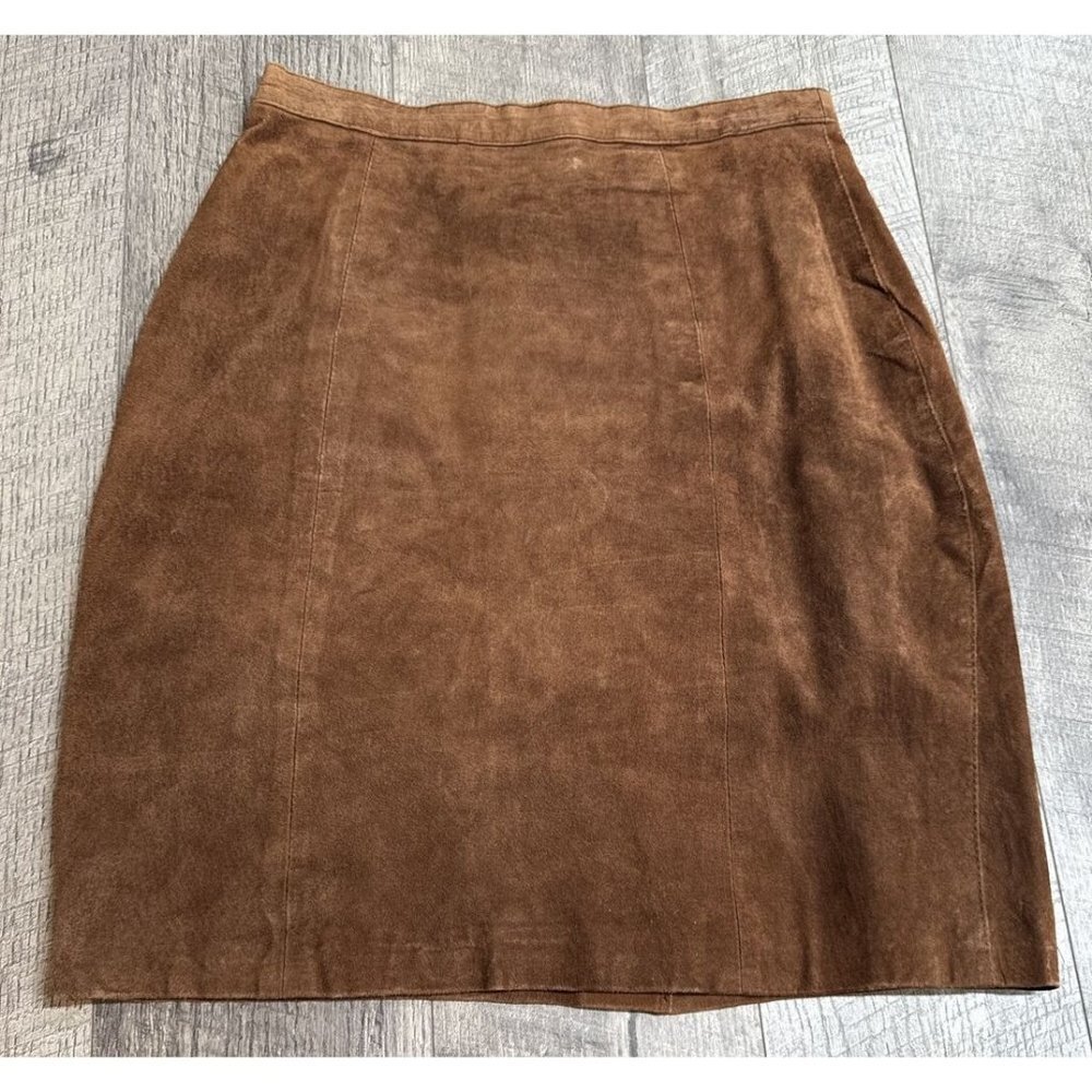 Vintage Gitano Suede Leather Skirt Womens 9-10 Brown Lined Straight Pencil Retro